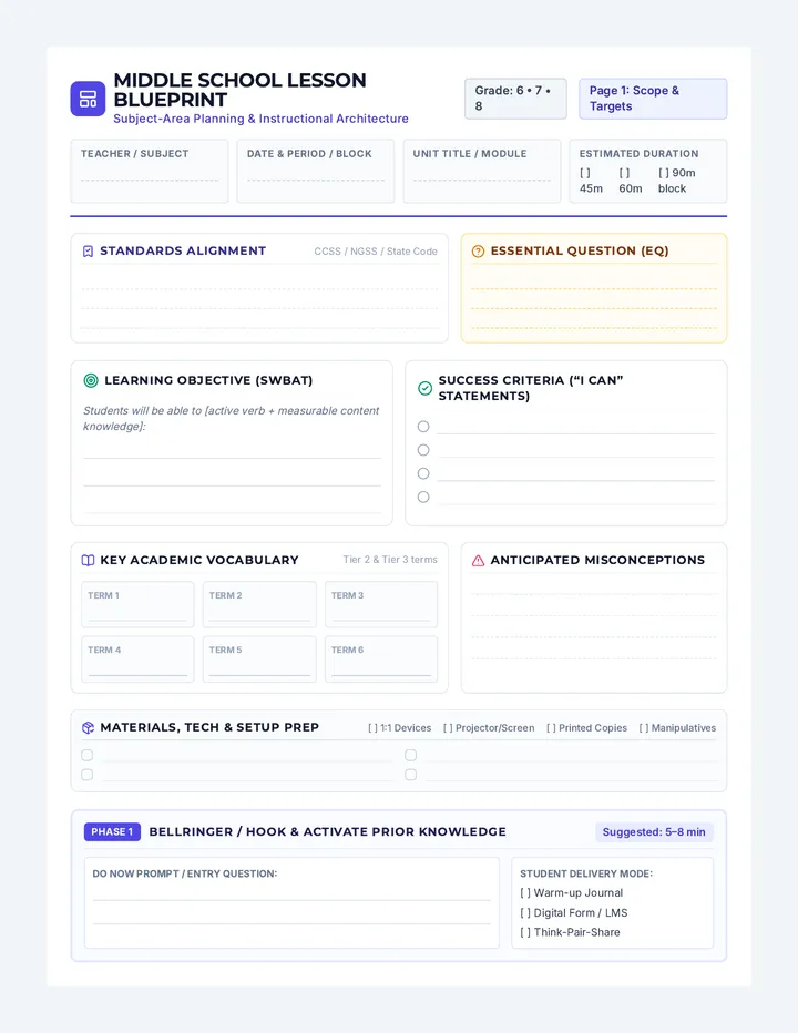 Instructional Blueprint Lesson Plan Template