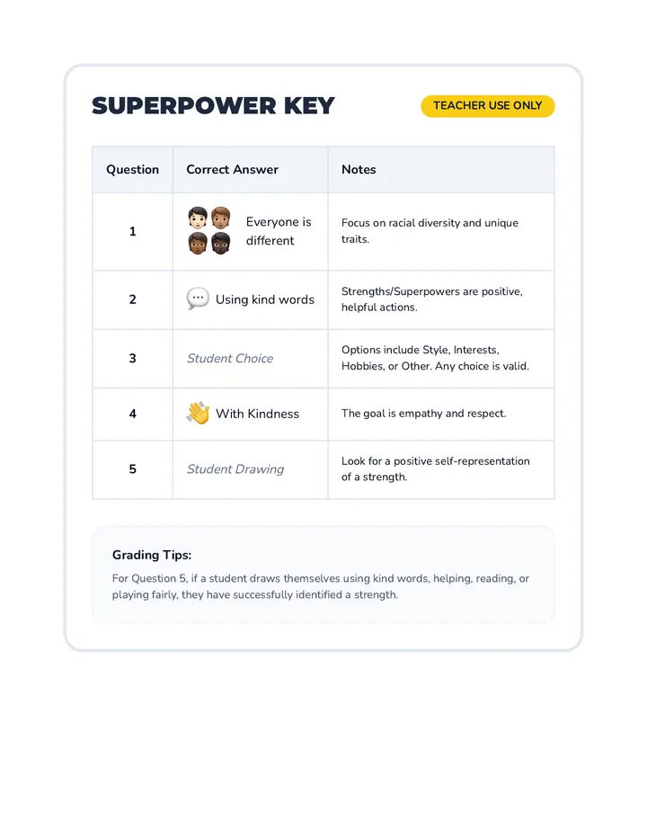 Superpower Key Answer Key