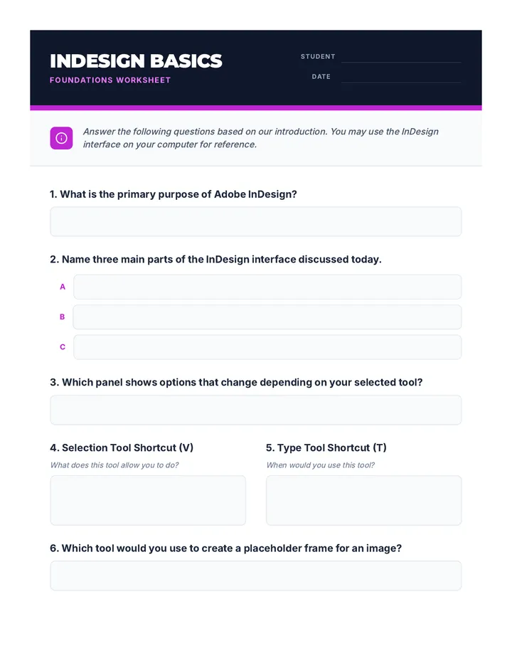 InDesign Basics Worksheet