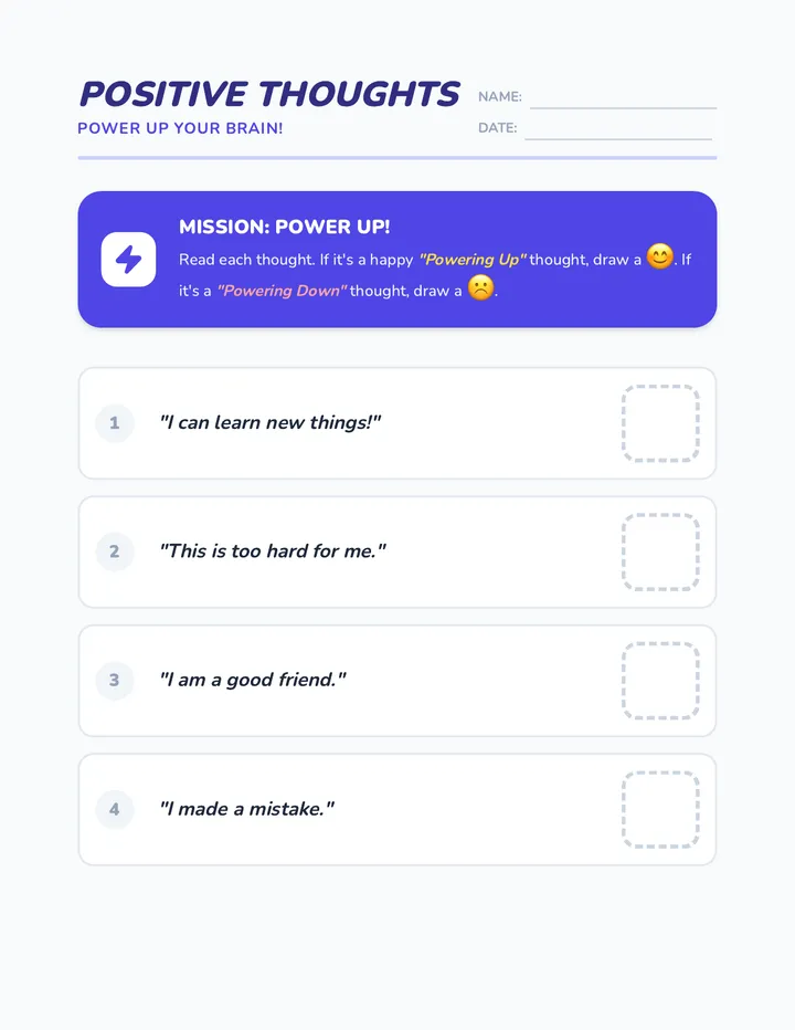 Positive Thoughts Worksheet