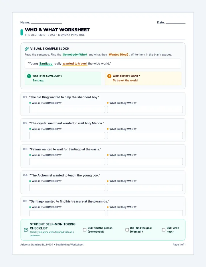 Alchemist Summary Worksheet