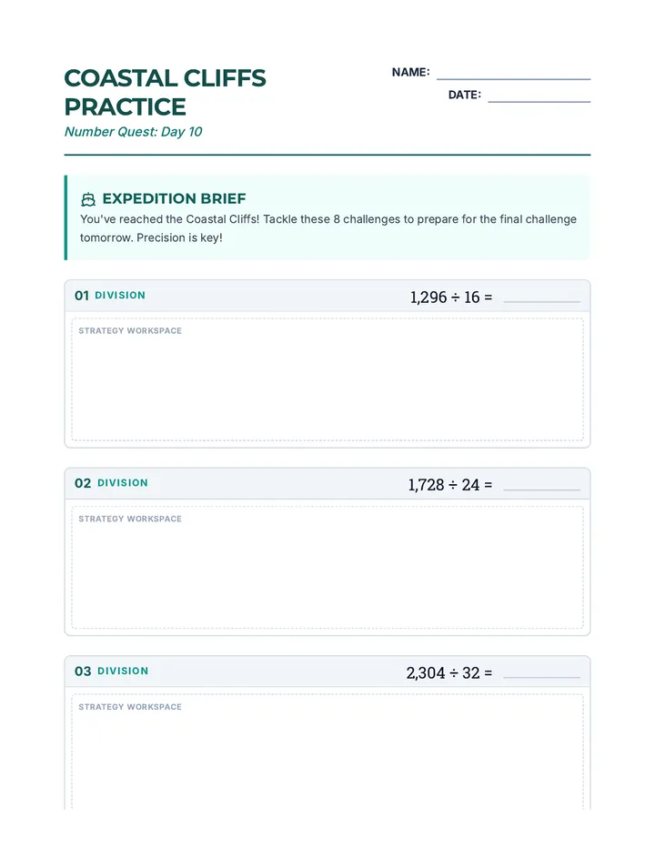 Coastal Cliffs Worksheet