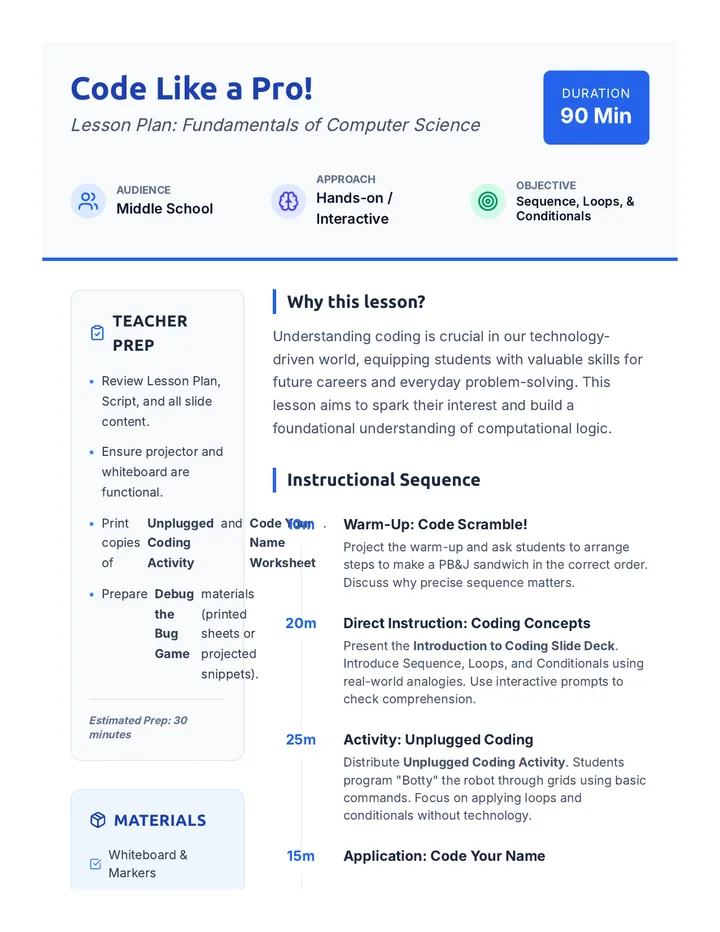 Code Pro Lesson Plan