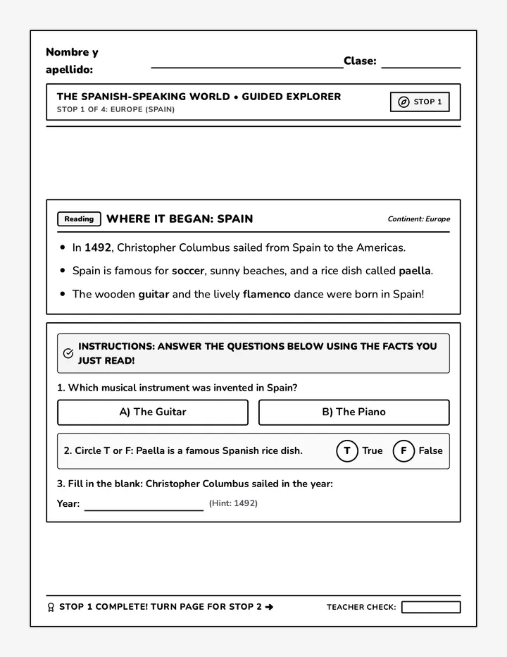 Spanish World Scaffolded Worksheet