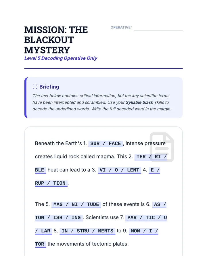 Mystery Text Worksheet