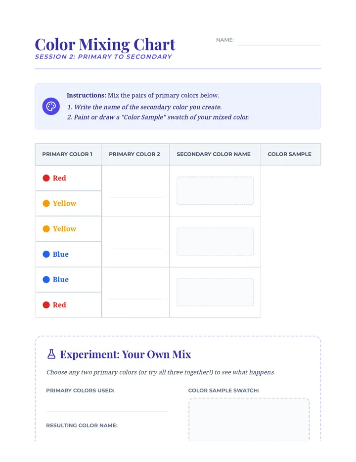 Session 2 Color Mixing Chart Document