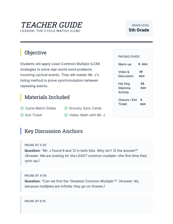 Cycle Match Teacher Guide