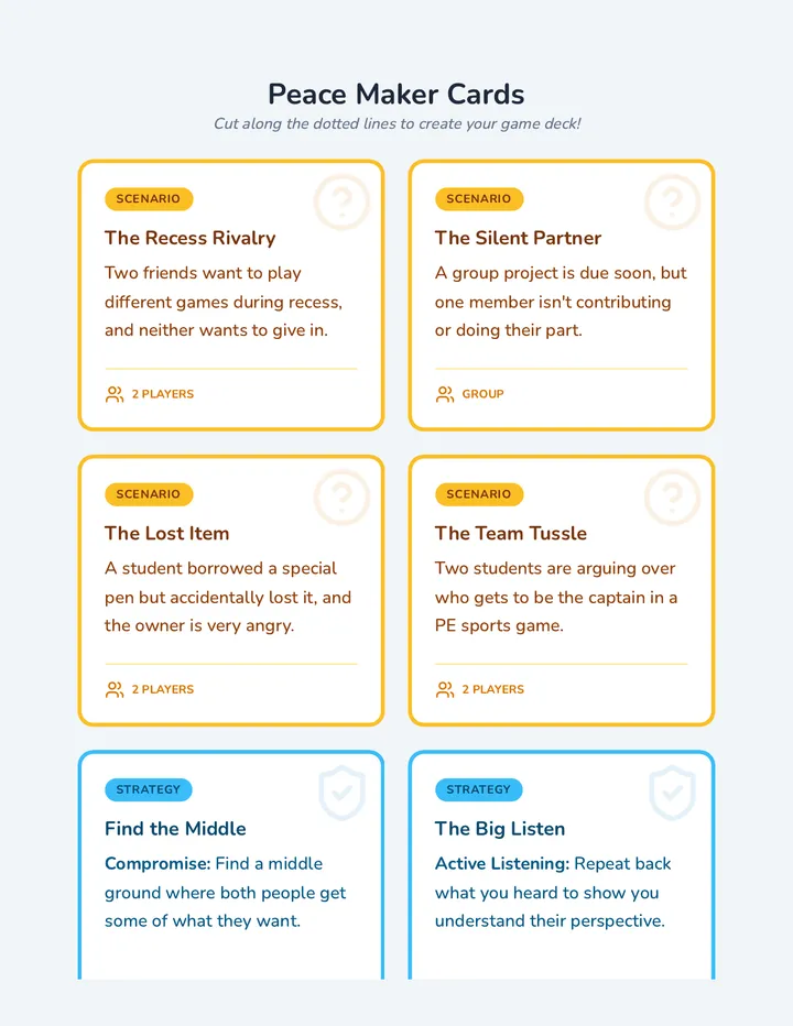 Peace Maker Cards Activity