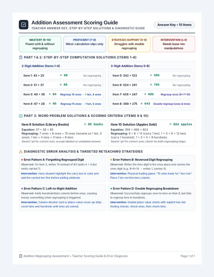 Addition Regrouping Scoring Guide