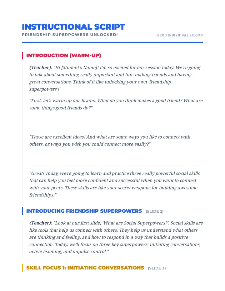 Teacher Script for Social Skills