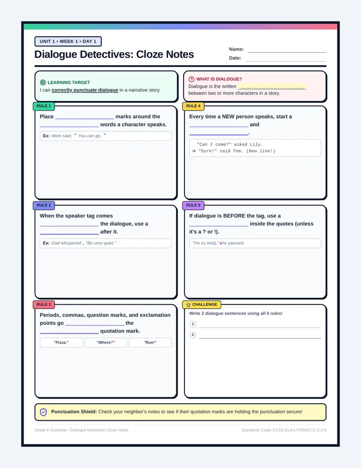 Dialogue Detectives Cloze Notes