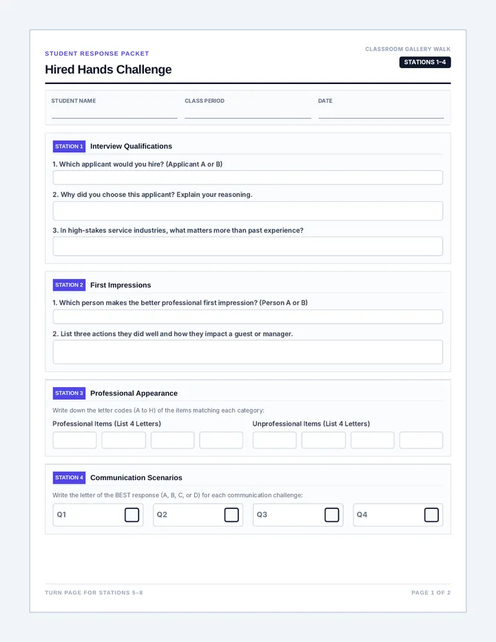 Hired Hands Response Sheet