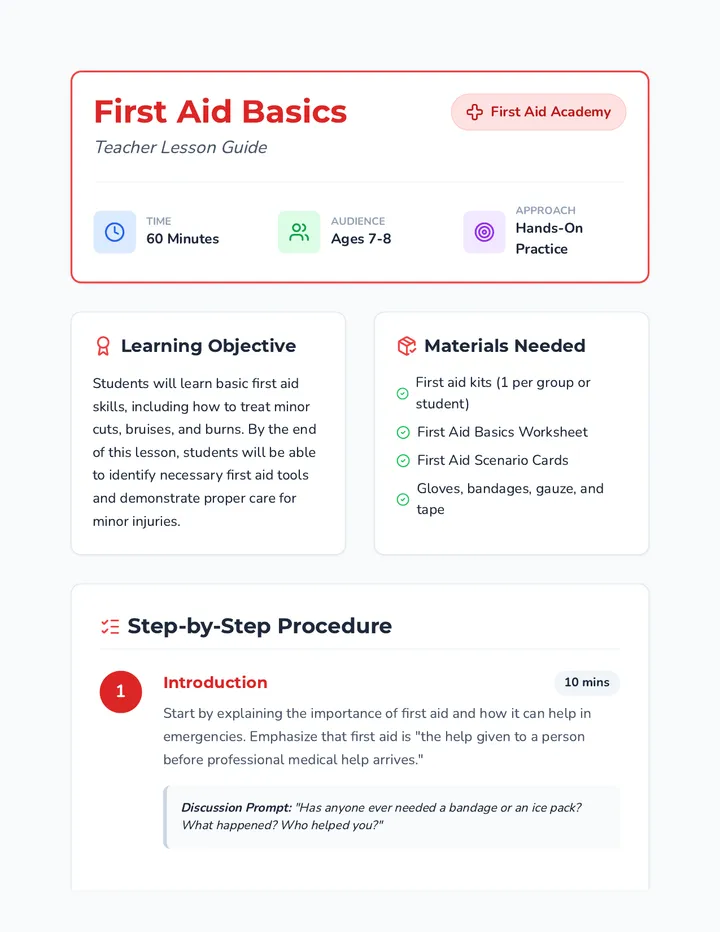 First Aid Basics Teacher Guide