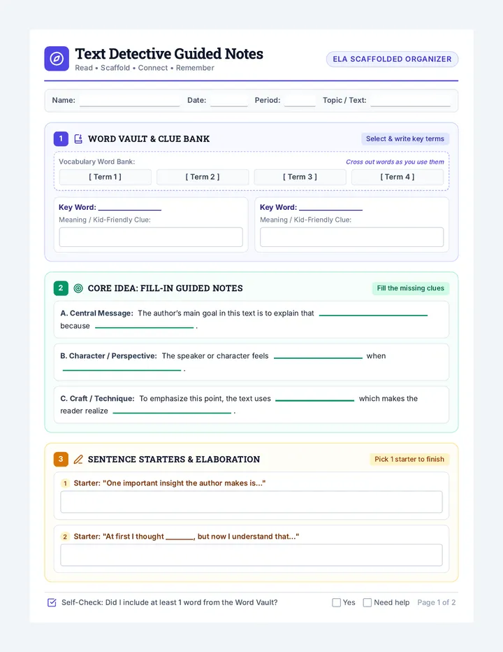 Text Detective Guided Notes