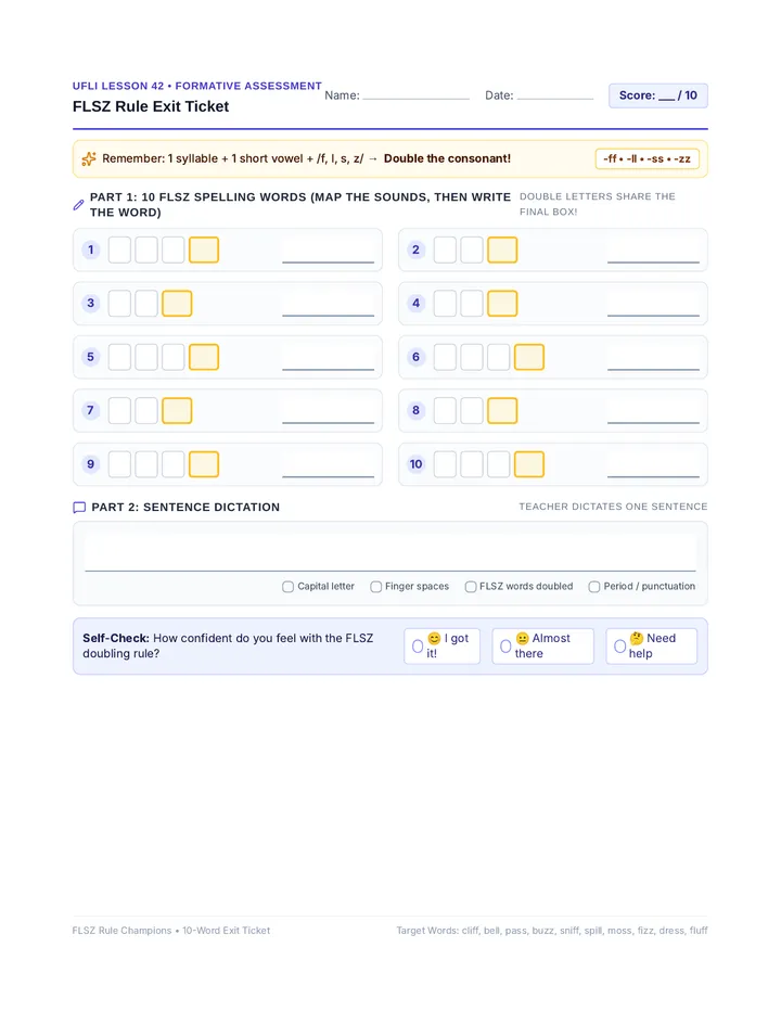 FLSZ Mastery Exit Ticket