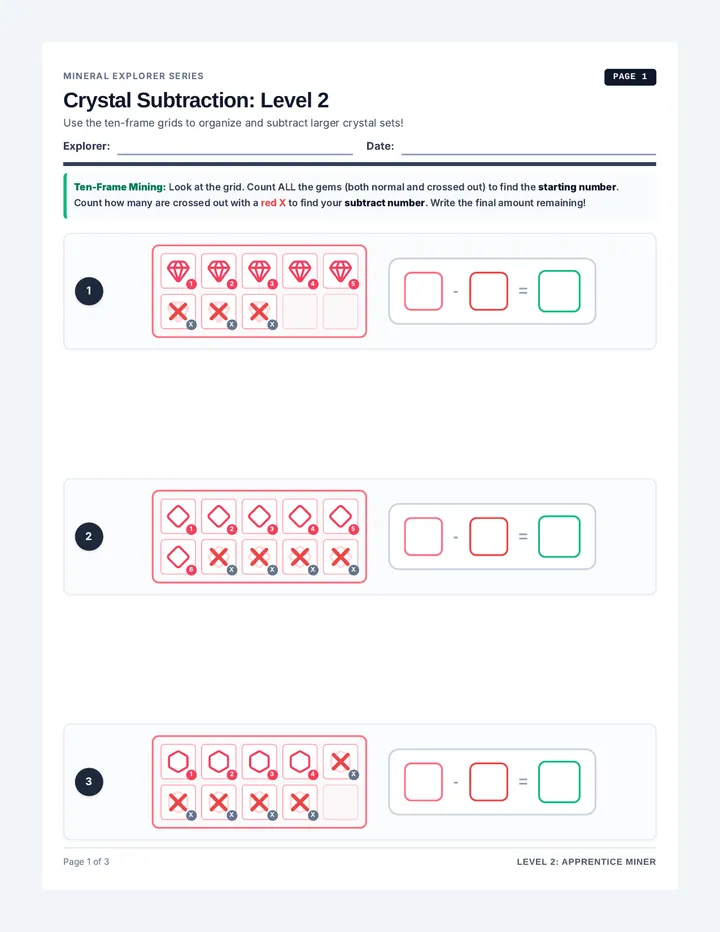 Crystal Subtraction Level 2 Worksheet