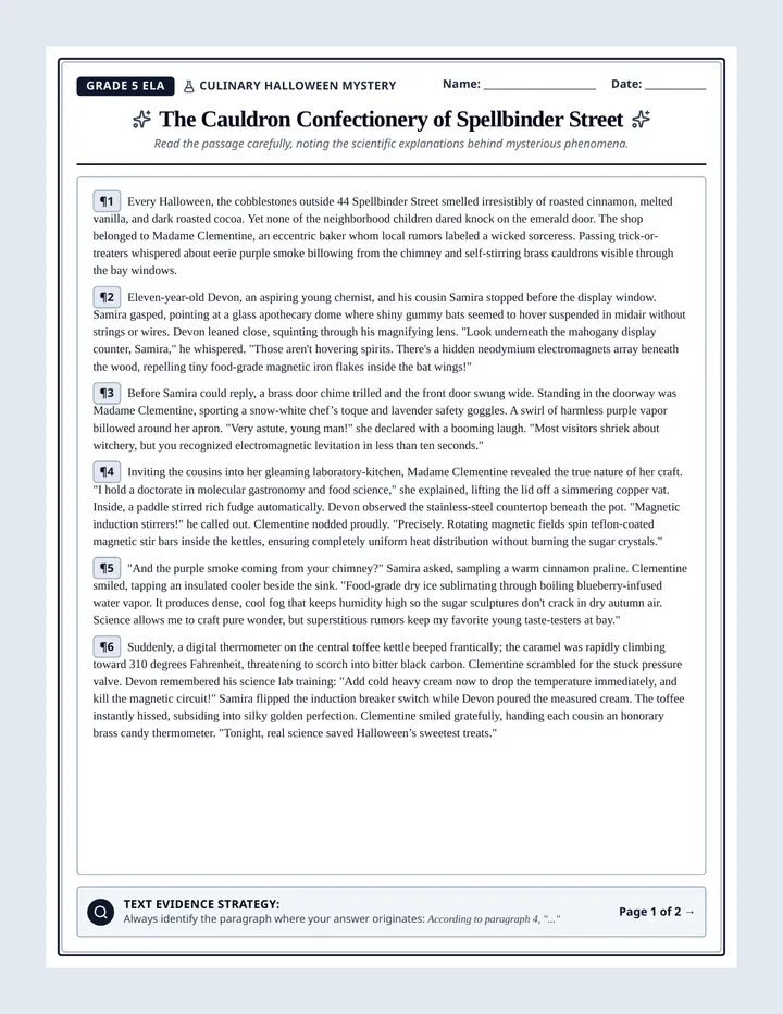 Cauldron Sweets Reading Worksheet