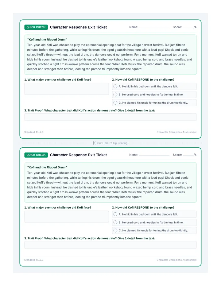 Character Response Exit Ticket
