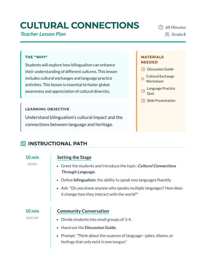 Cultural Connections Lesson Plan