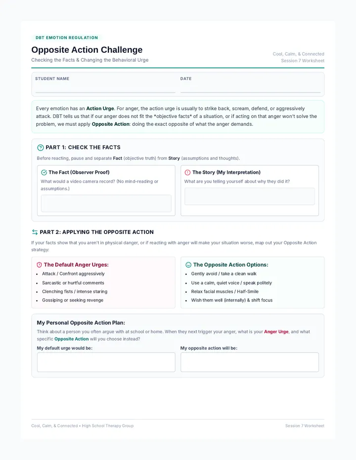 Opposite Action Worksheet