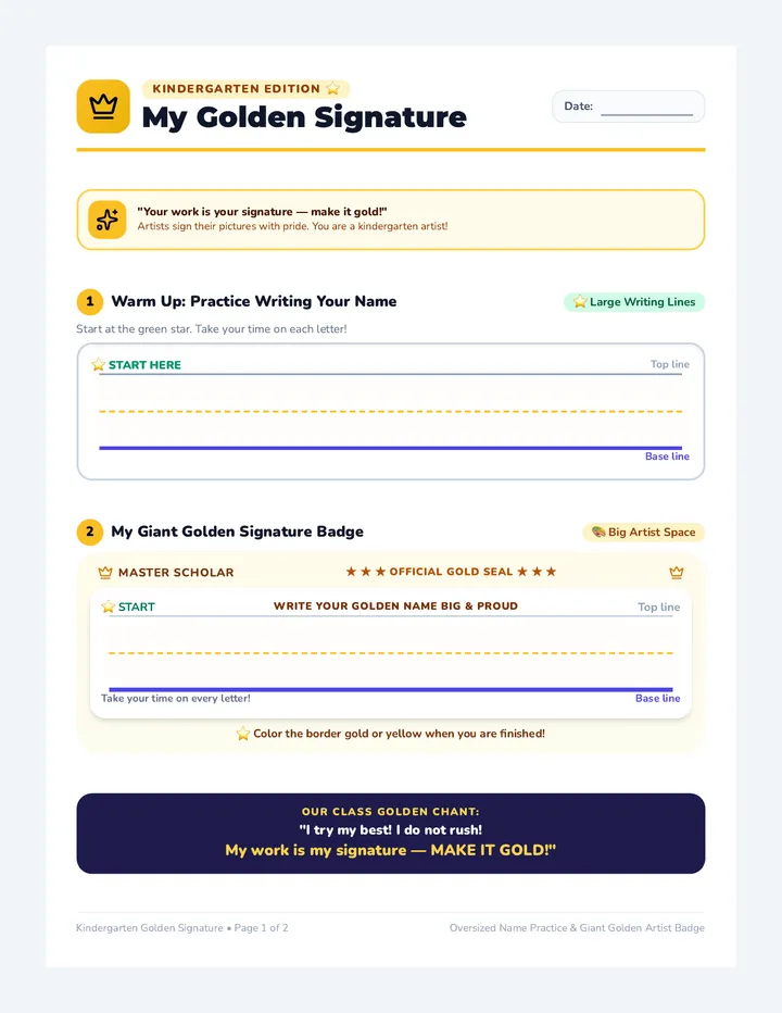 Kindergarten Golden Signature Activity