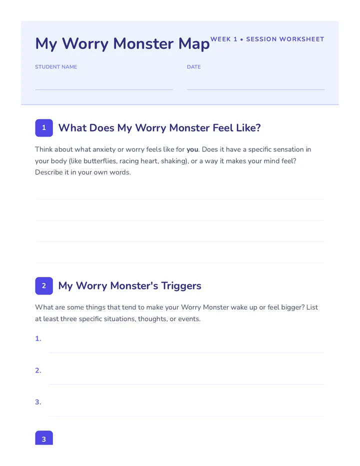 Meeting Your Worry Monster Worksheet