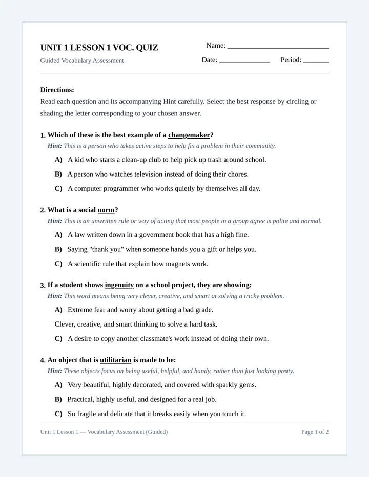 Social Blueprint Scaffolded Quiz