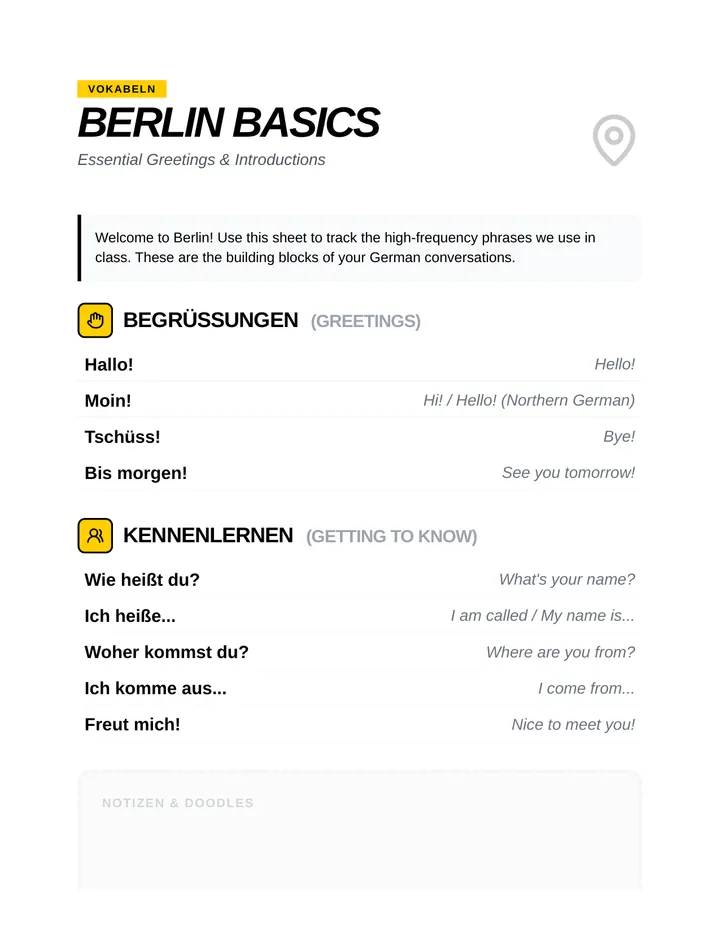 Berlin Basics Vocab List