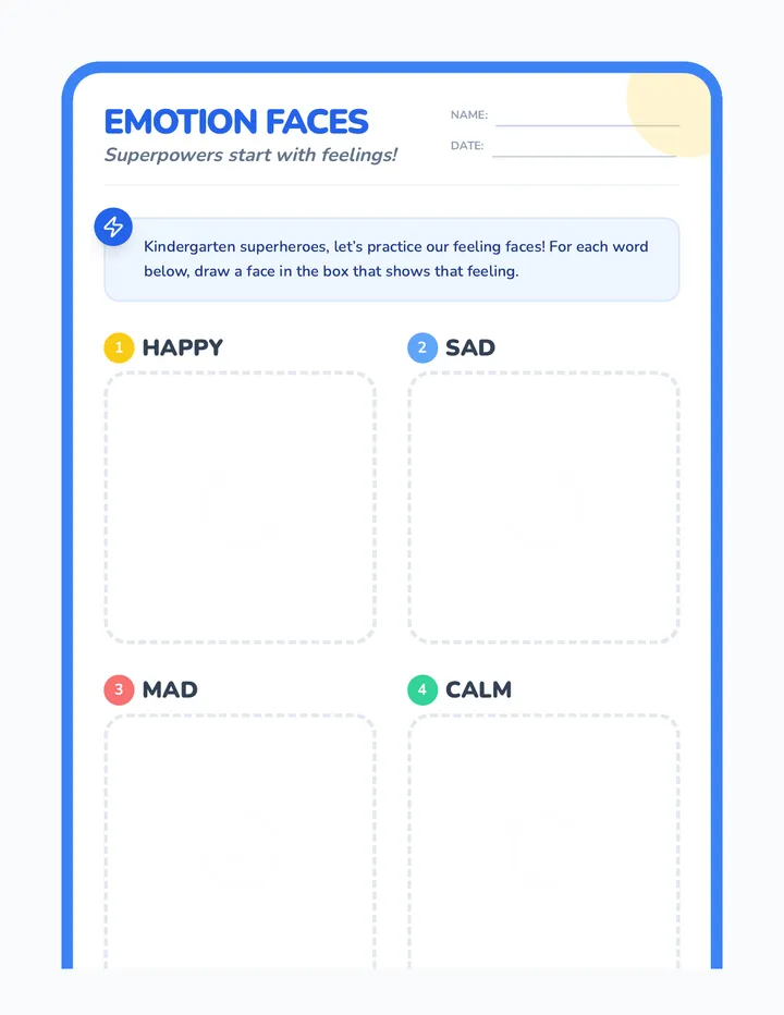 Emotion Faces Worksheet