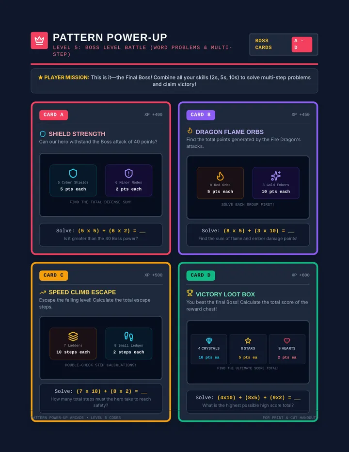 Boss Level Task Cards