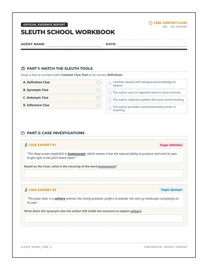 Sleuth School Worksheet