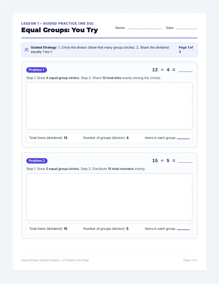 Equal Groups Guided Practice Worksheet
