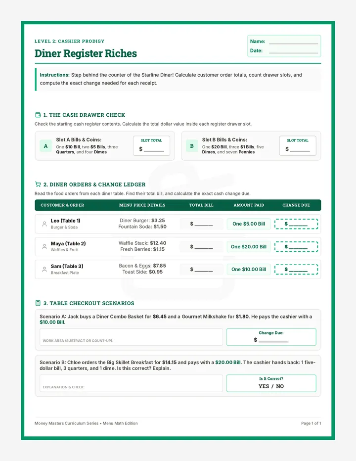 Register Riches Worksheet