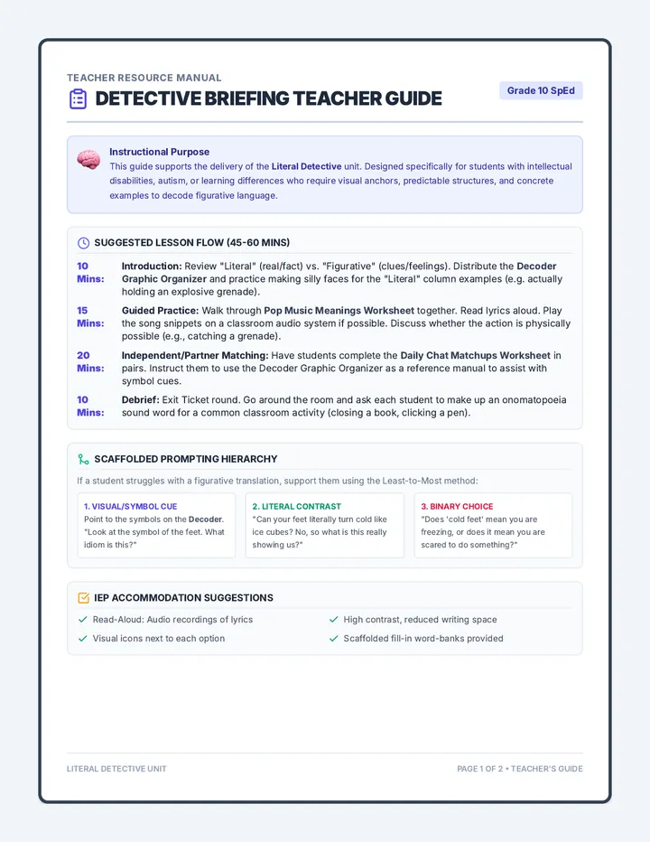 Detective Briefing Teacher Guide
