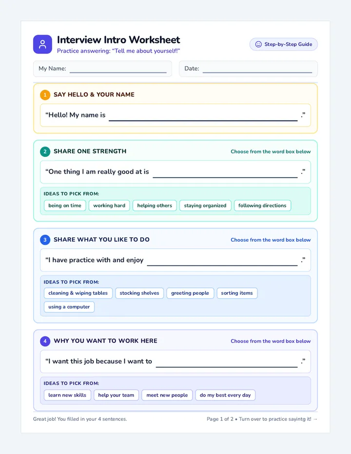 Interview Intro Worksheet