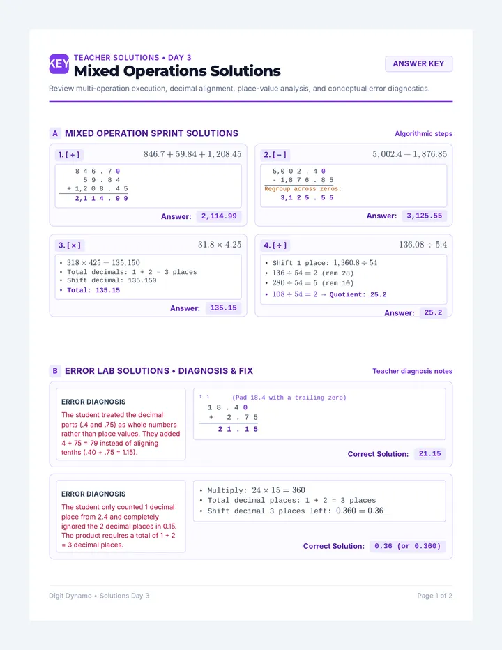 Operation Showdown Answer Key