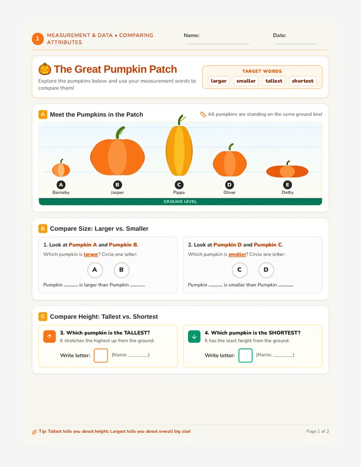 Pumpkin Size Showdown Worksheet