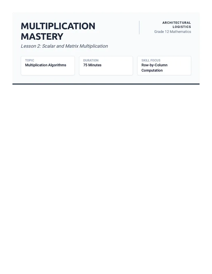 Multiplication Mastery Teacher Guide