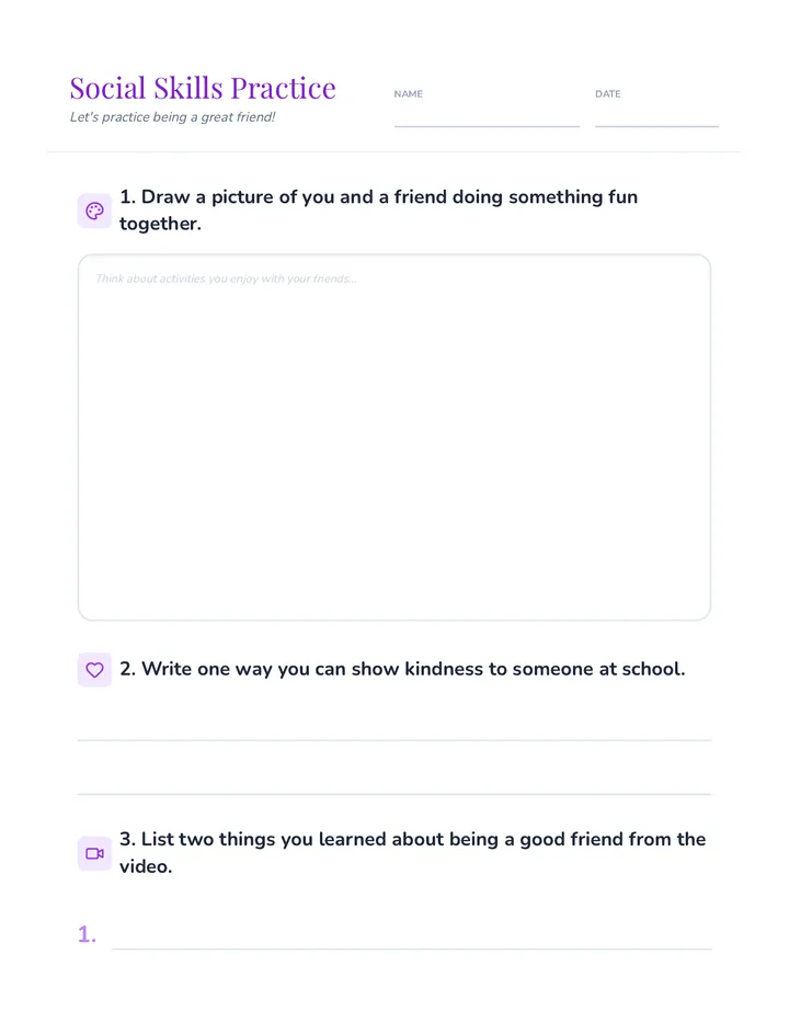 Social Skills Practice Worksheet