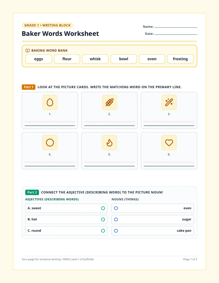 Baking Words Worksheet