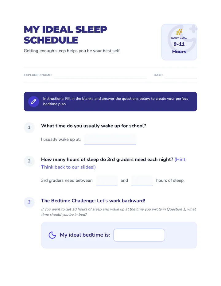 My Ideal Sleep Schedule Worksheet
