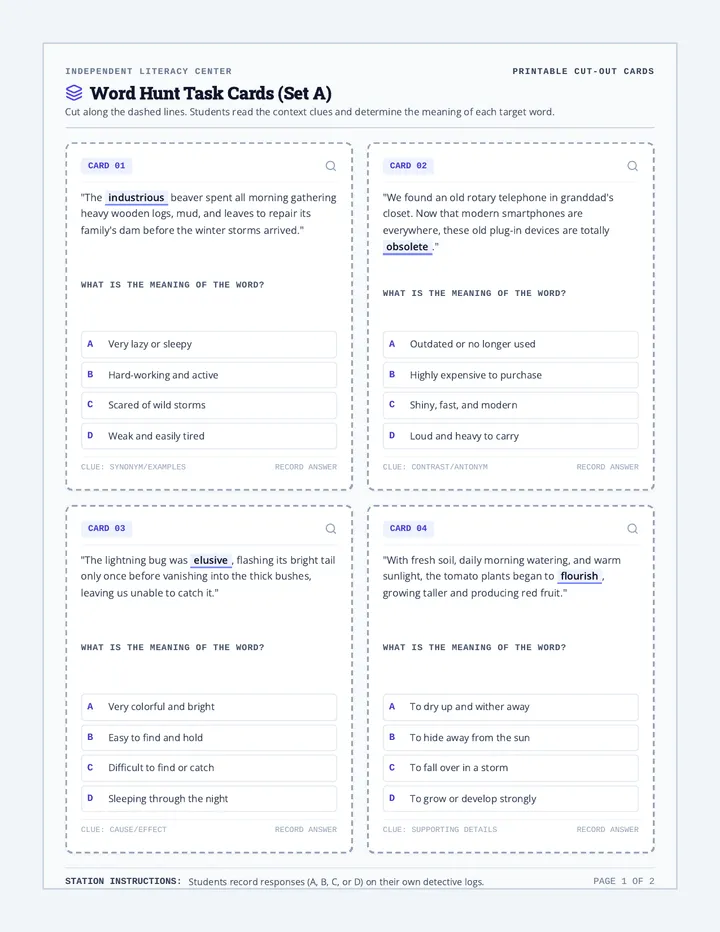 Word Hunt Task Cards