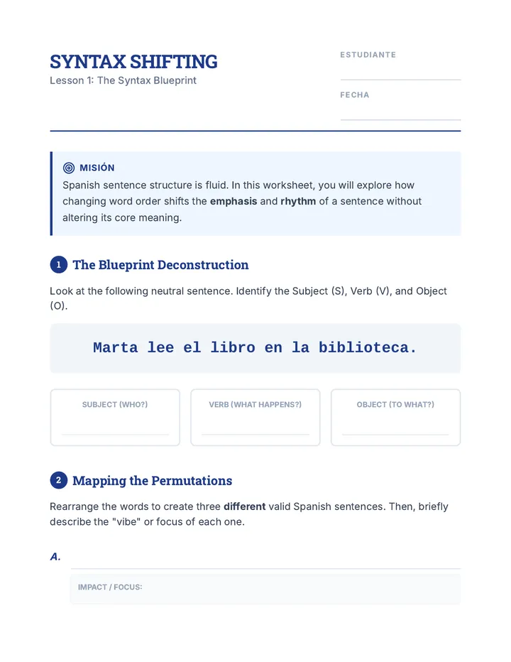 Syntax Shifting Worksheet