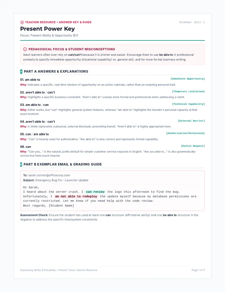 Present Power Answer Key
