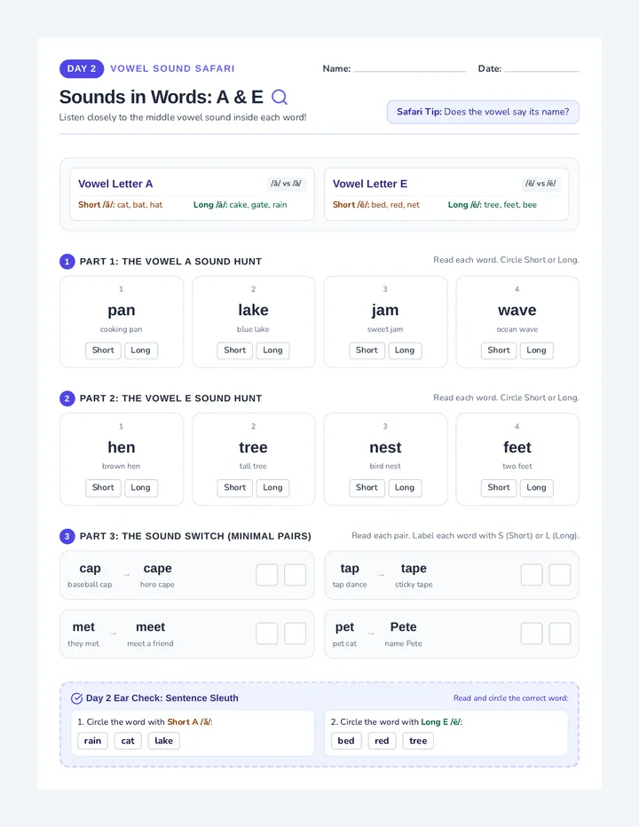Sound Safari AE Worksheet