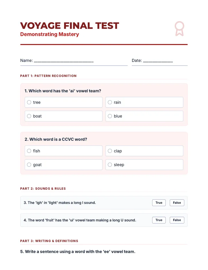 Vowel Team Voyage Final Test Document