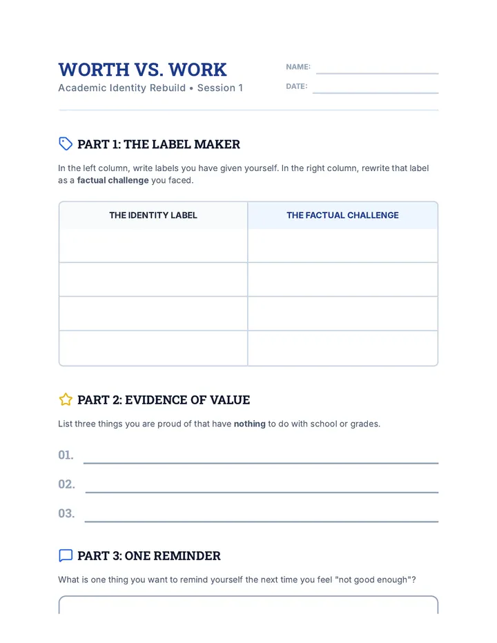 Worth vs Work Worksheet