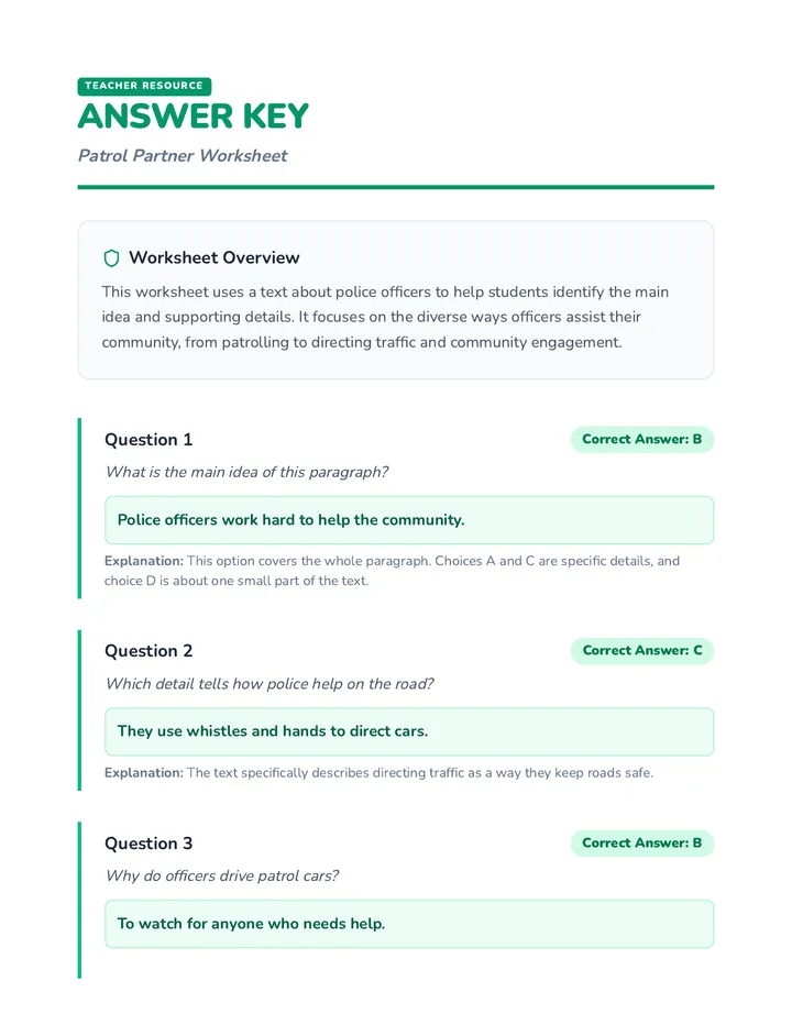 Patrol Partner Answer Key