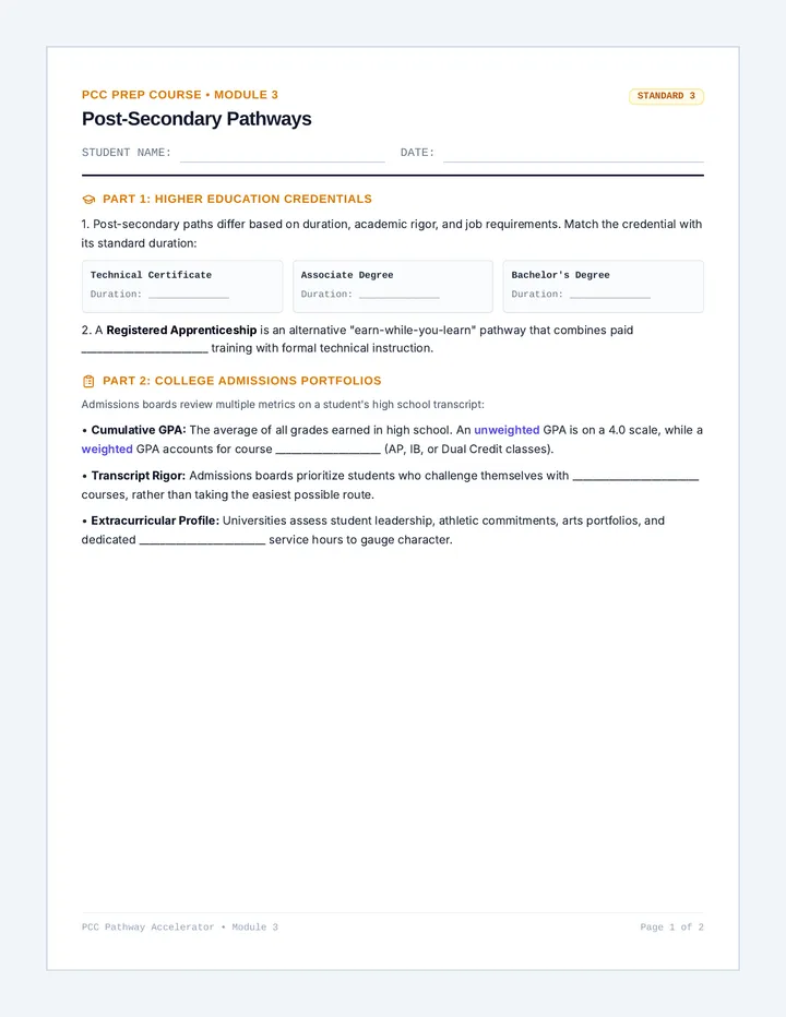 Post-Secondary Guided Notes