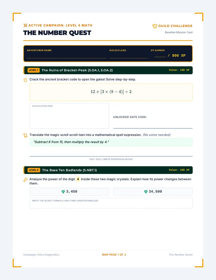 Number Quest Worksheet